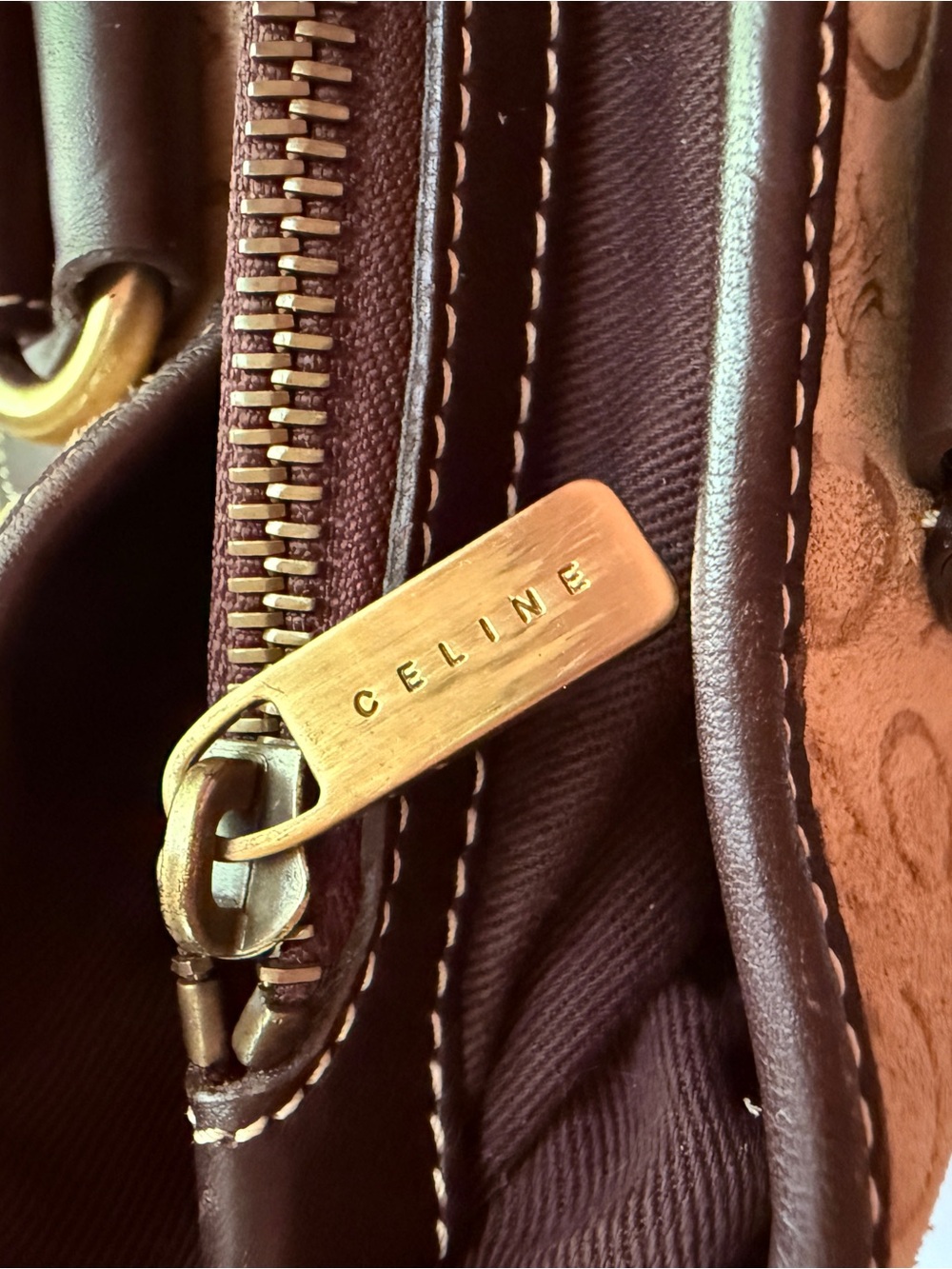 Celine | Vintage Boogie Bag in Tan C Macadam Embossed Suede - Picture 9 of 15